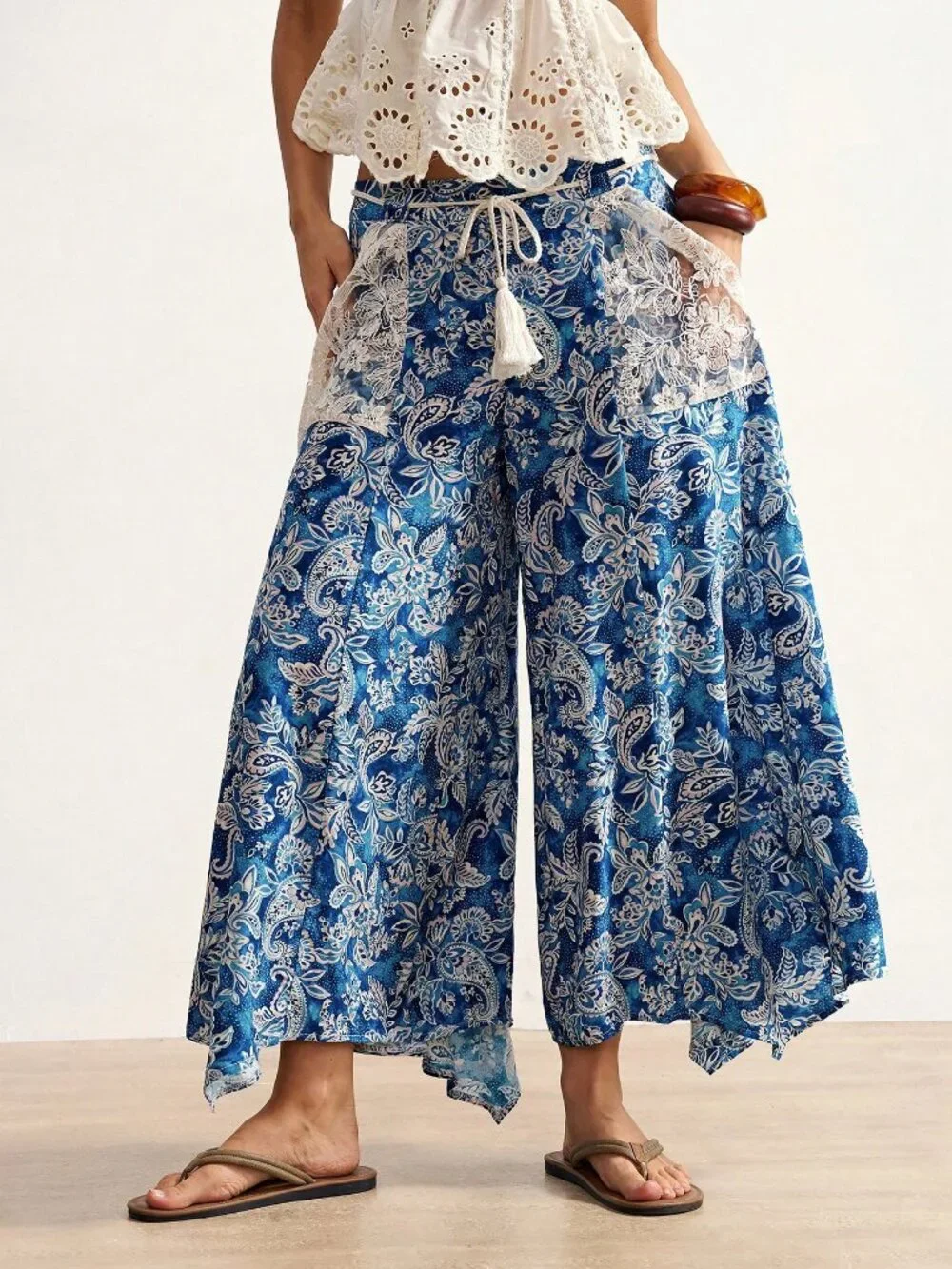 Blue Boho Women's Loose Printed Wide Leg Pants - Picture 2 of 8